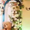 Teddy bear with mini balloon centerpiece for baby shower guest tables