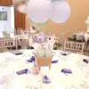 Turtle centerpiece with sage and baby blue balloons