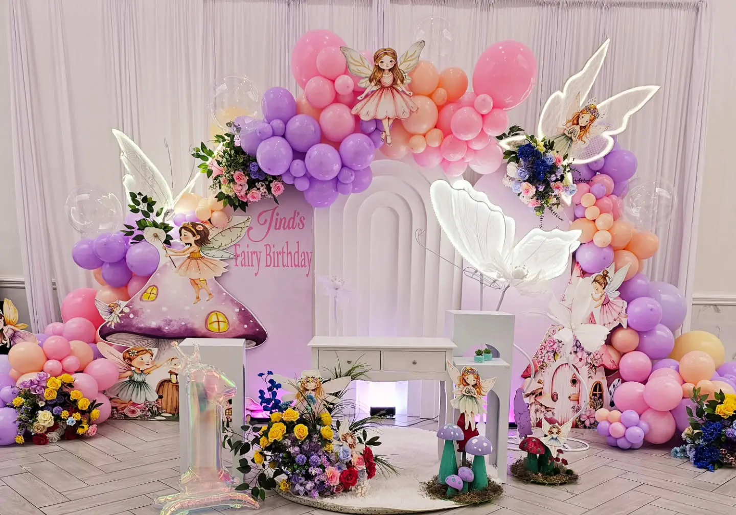 Fairy theme girl's birthday balloon decor in Toronto by Mega Elements