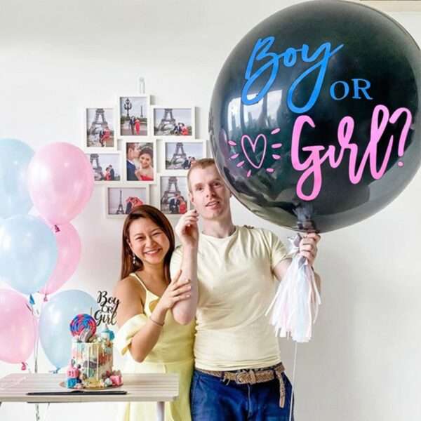 Confetti Boy Or Girl Gender Reveal Black Balloon 1