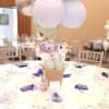 Turtle centerpiece with sage and baby blue balloons
